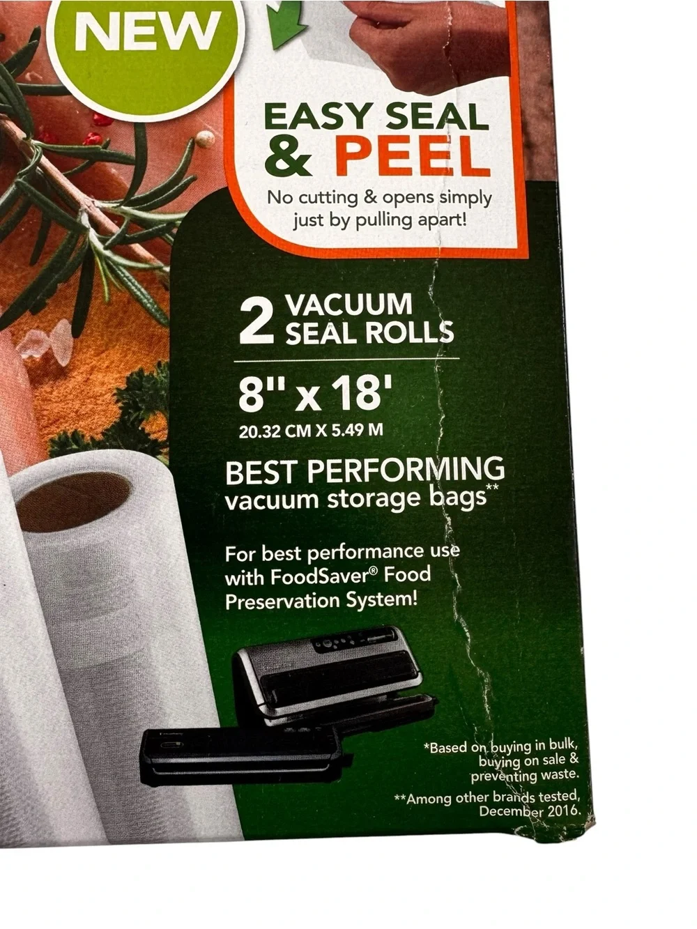 NWT FoodSaver Easy Seal & Peel 18’ X 8”  Vacuum Sealer Bag Rolls, 2-Count